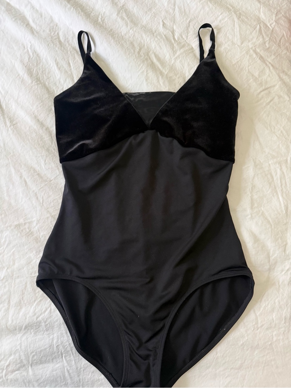 Capezio Black Dancewear Bodysuit with Velvet Trim